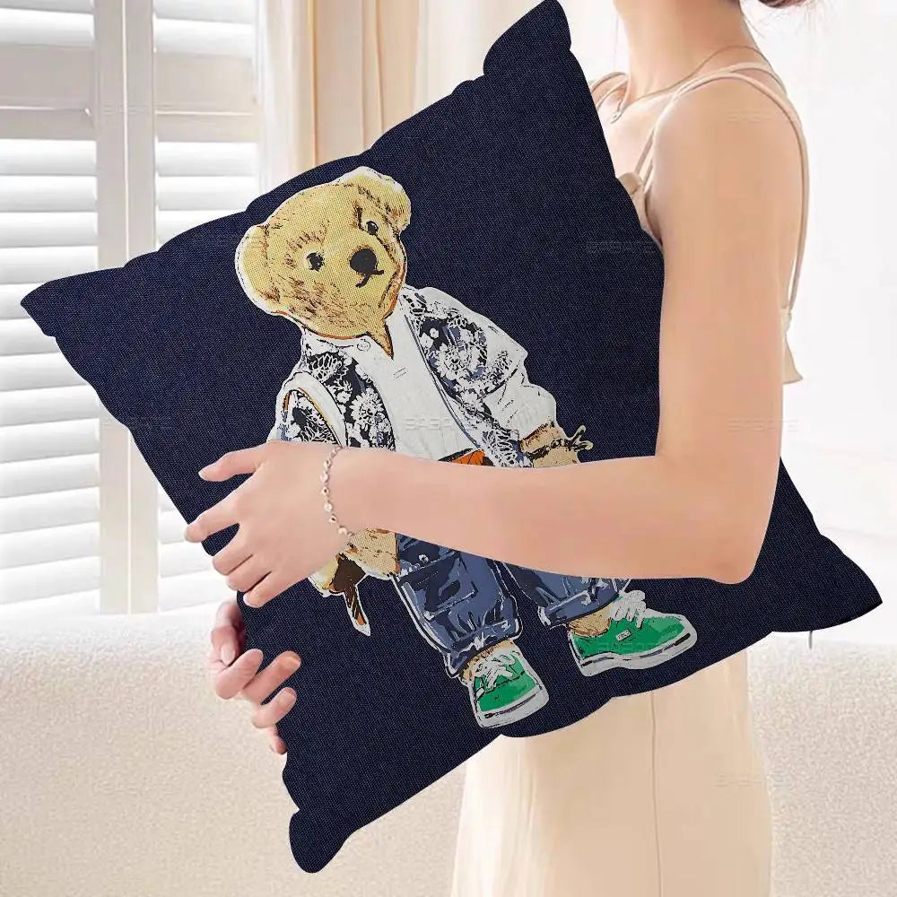 P-olo Teddy Bear Microfiber Pillow Cushion Cover Pillowcase Living Room Sofa Home Decor Customized