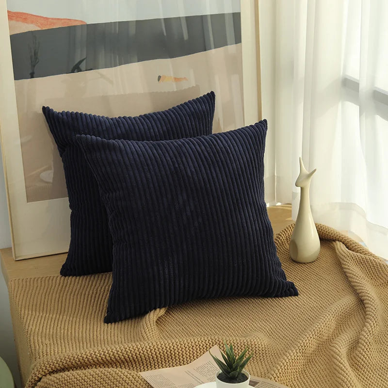 Striped Corduroy Pillow Cover – 18" Decorative Cushion Cover – Soft Throw Pillowcase for Couch, Sofa, or Bed (Cover Only)