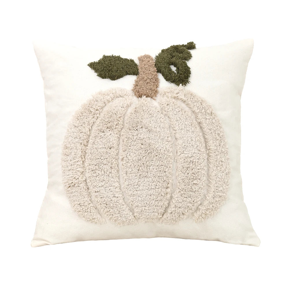 Pumpkin Gray Plush Pillow Cover – 18x18 Soft Velvet Fall Throw Pillow – Neutral Autumn & Halloween Decor (Cover Only)