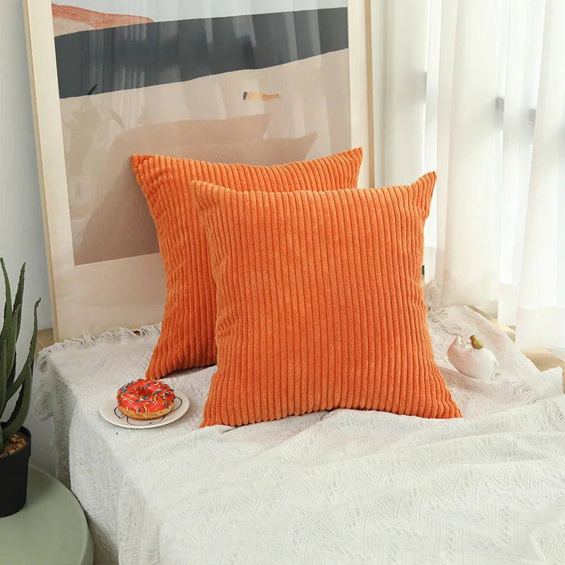 Striped Corduroy Pillow Cover – 18" Decorative Cushion Cover – Soft Throw Pillowcase for Couch, Sofa, or Bed (Cover Only)