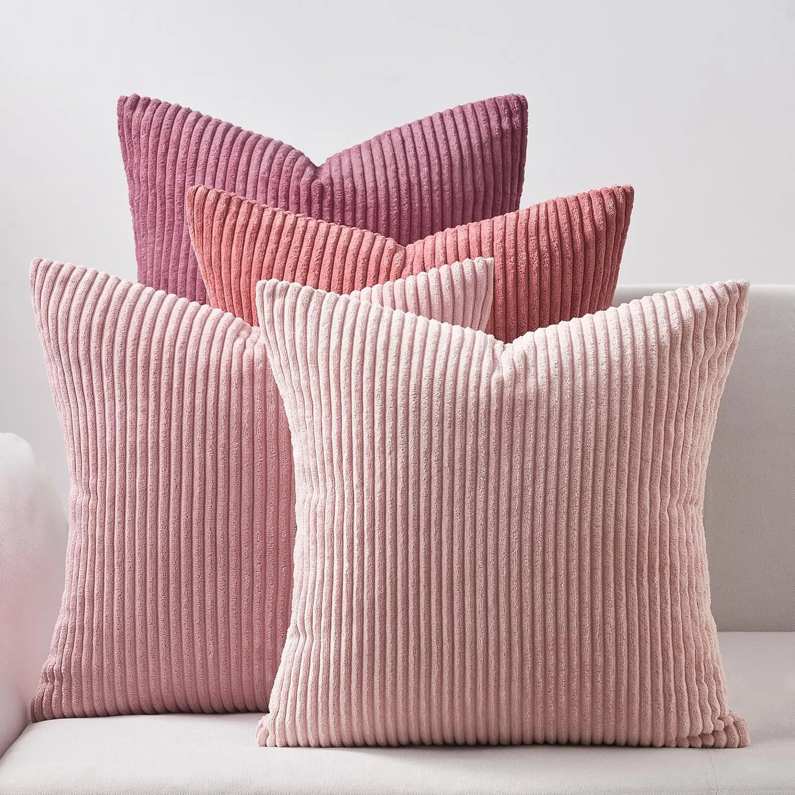 Pink Corduroy Pillow Cover – 20" Square Throw Pillow Case – Soft Textured Accent Cushion in Silk Pink, Bean Pink, Coral, or Classic Pink (Individual or Set of 4, Covers Only)