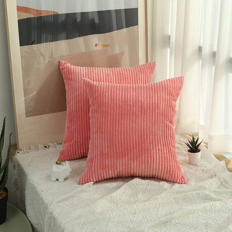 Striped Corduroy Pillow Cover – 18" Decorative Cushion Cover – Soft Throw Pillowcase for Couch, Sofa, or Bed (Cover Only)