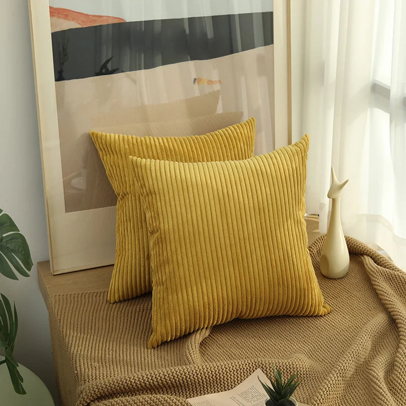 Striped Corduroy Pillow Cover – 18" Decorative Cushion Cover – Soft Throw Pillowcase for Couch, Sofa, or Bed (Cover Only)
