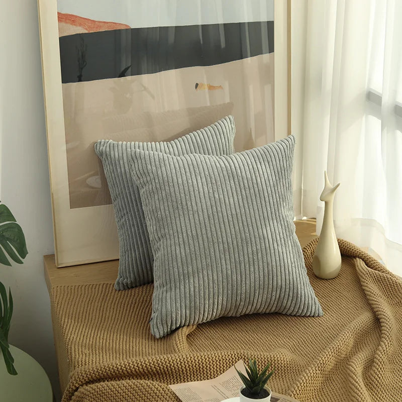 Striped Corduroy Pillow Cover – 18" Decorative Cushion Cover – Soft Throw Pillowcase for Couch, Sofa, or Bed (Cover Only)