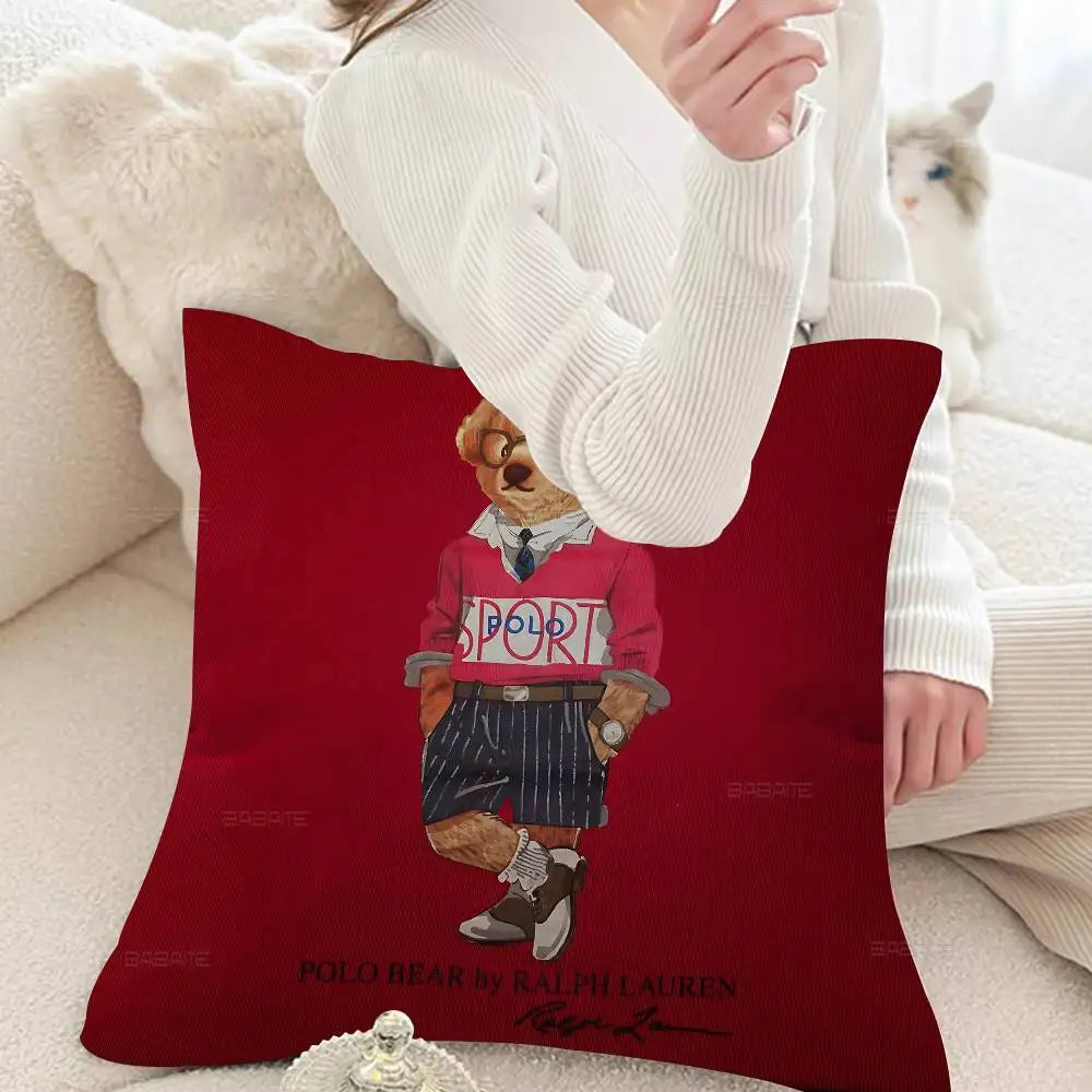 P-olo Teddy Bear Microfiber Pillow Cushion Cover Pillowcase Living Room Sofa Home Decor Customized