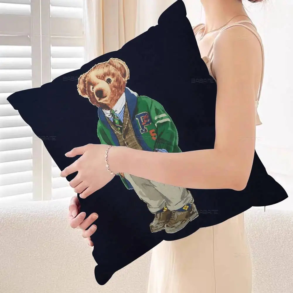 P-olo Teddy Bear Microfiber Pillow Cushion Cover Pillowcase Living Room Sofa Home Decor Customized