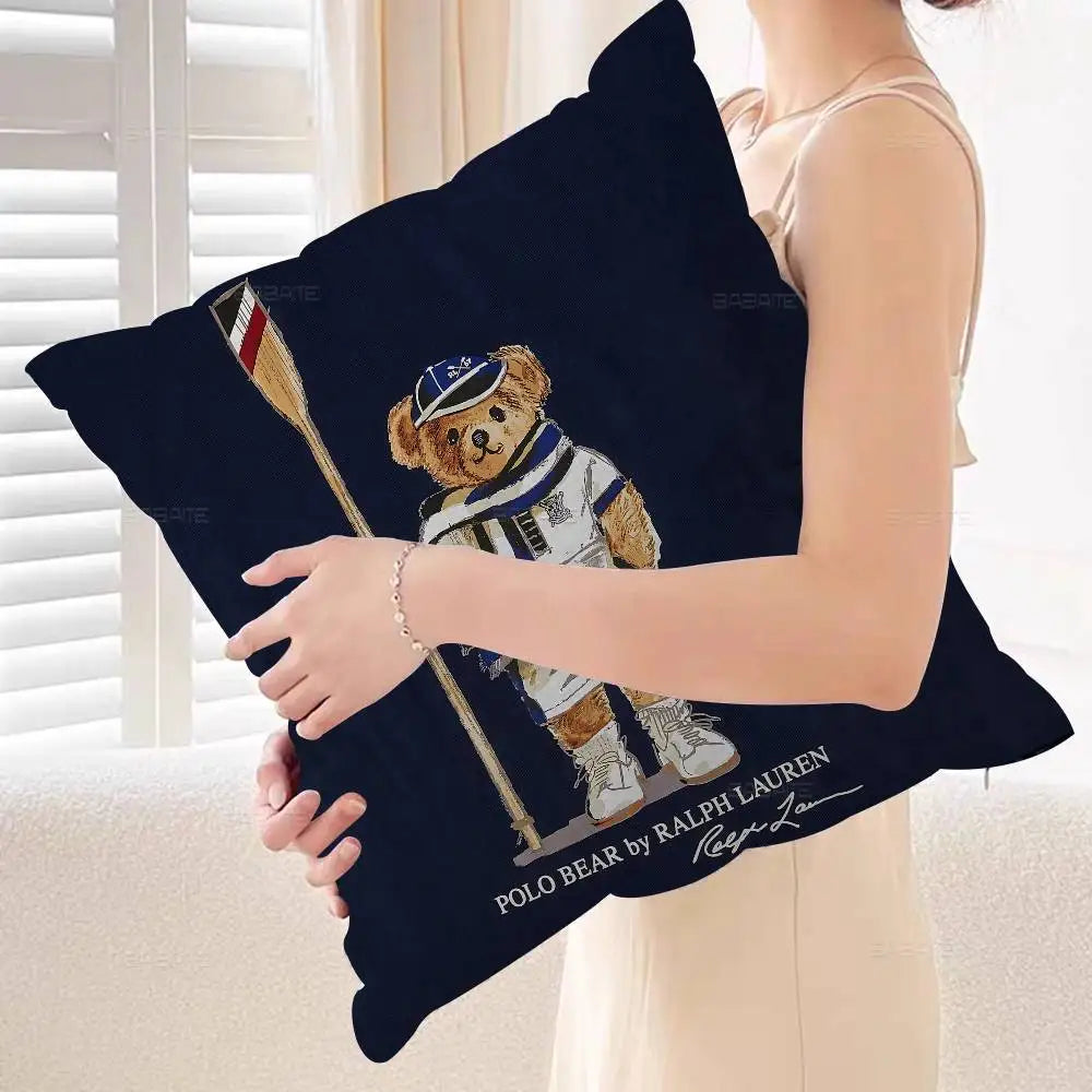 P-olo Teddy Bear Microfiber Pillow Cushion Cover Pillowcase Living Room Sofa Home Decor Customized