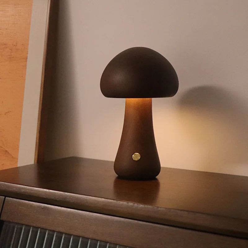 Cute Mushroom LED Night Light Wooden Bedside Table Lamp with Touch Switch Room Decoration High-level Environmental Mushroom Lamp