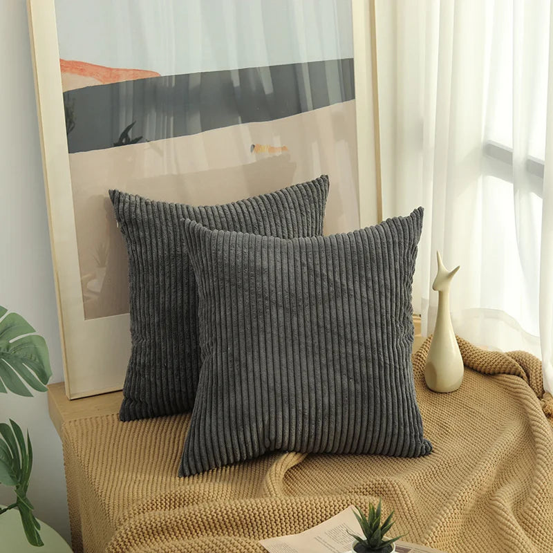 Striped Corduroy Pillow Cover – 18" Decorative Cushion Cover – Soft Throw Pillowcase for Couch, Sofa, or Bed (Cover Only)