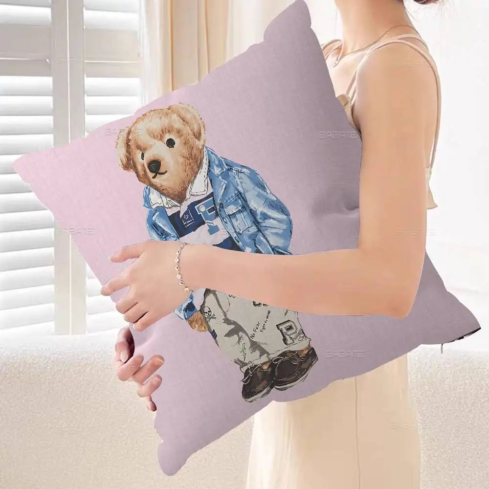 P-olo Teddy Bear Microfiber Pillow Cushion Cover Pillowcase Living Room Sofa Home Decor Customized