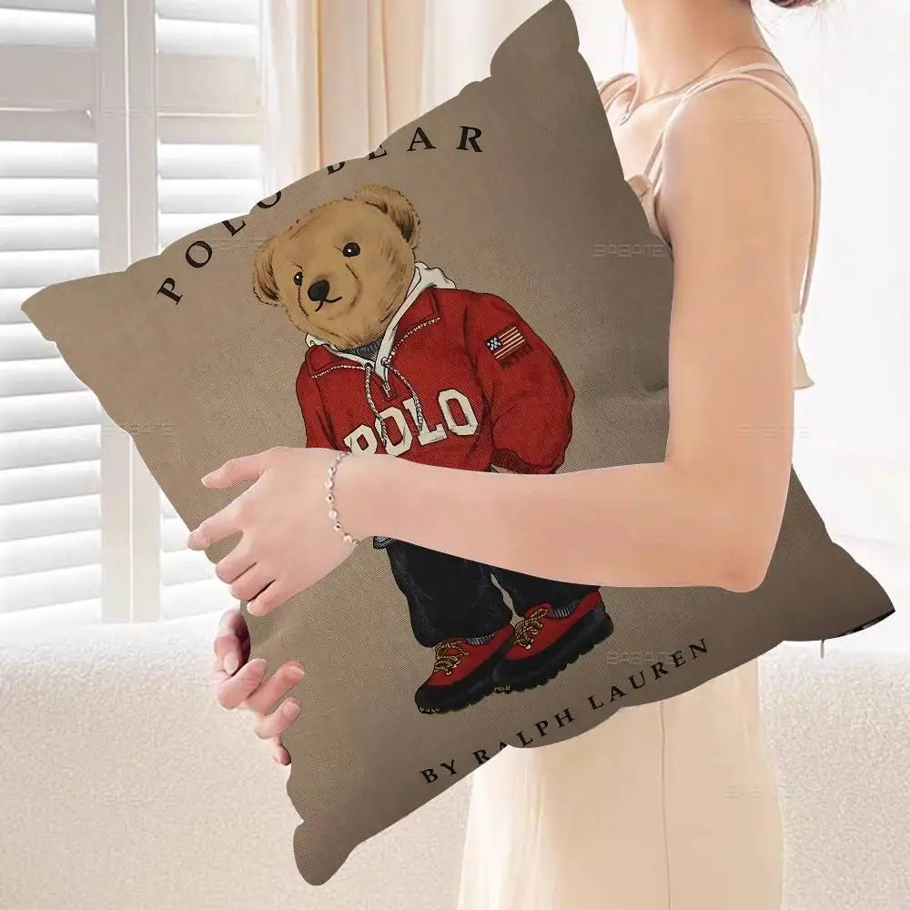 P-olo Teddy Bear Microfiber Pillow Cushion Cover Pillowcase Living Room Sofa Home Decor Customized