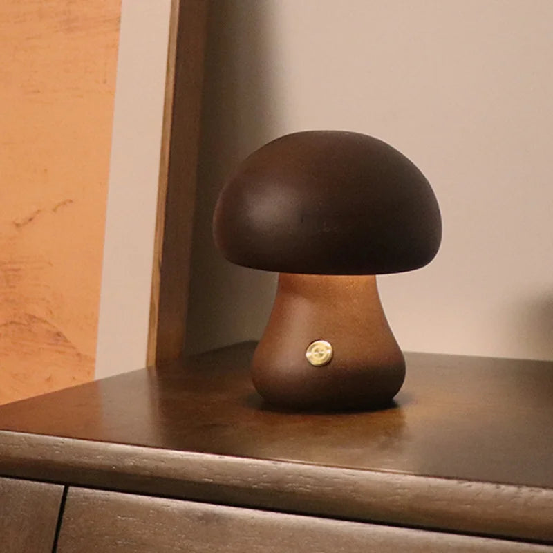Cute Mushroom LED Night Light Wooden Bedside Table Lamp with Touch Switch Room Decoration High-level Environmental Mushroom Lamp
