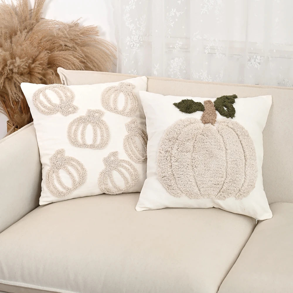 Pumpkin Gray Plush Pillow Cover – 18x18 Soft Velvet Fall Throw Pillow – Neutral Autumn & Halloween Decor (Cover Only)