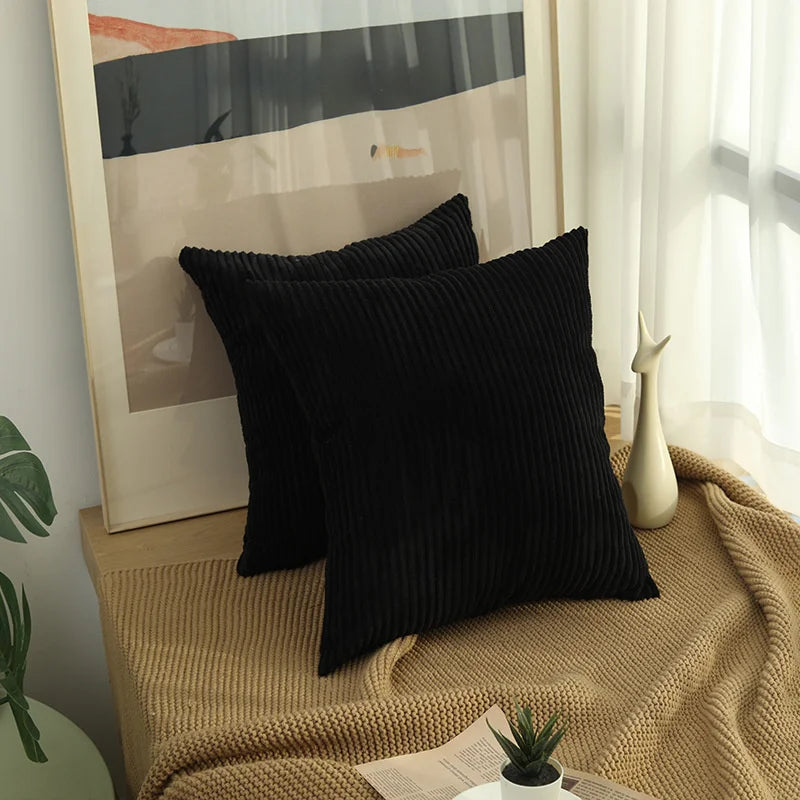 Striped Corduroy Pillow Cover – 18" Decorative Cushion Cover – Soft Throw Pillowcase for Couch, Sofa, or Bed (Cover Only)