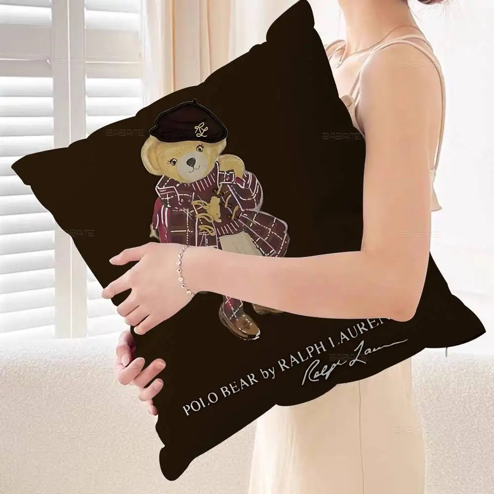 P-olo Teddy Bear Microfiber Pillow Cushion Cover Pillowcase Living Room Sofa Home Decor Customized