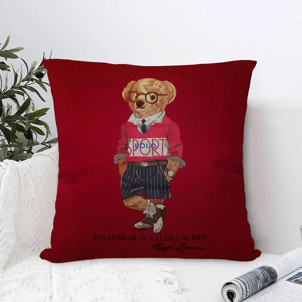 P-olo Teddy Bear Microfiber Pillow Cushion Cover Pillowcase Living Room Sofa Home Decor Customized