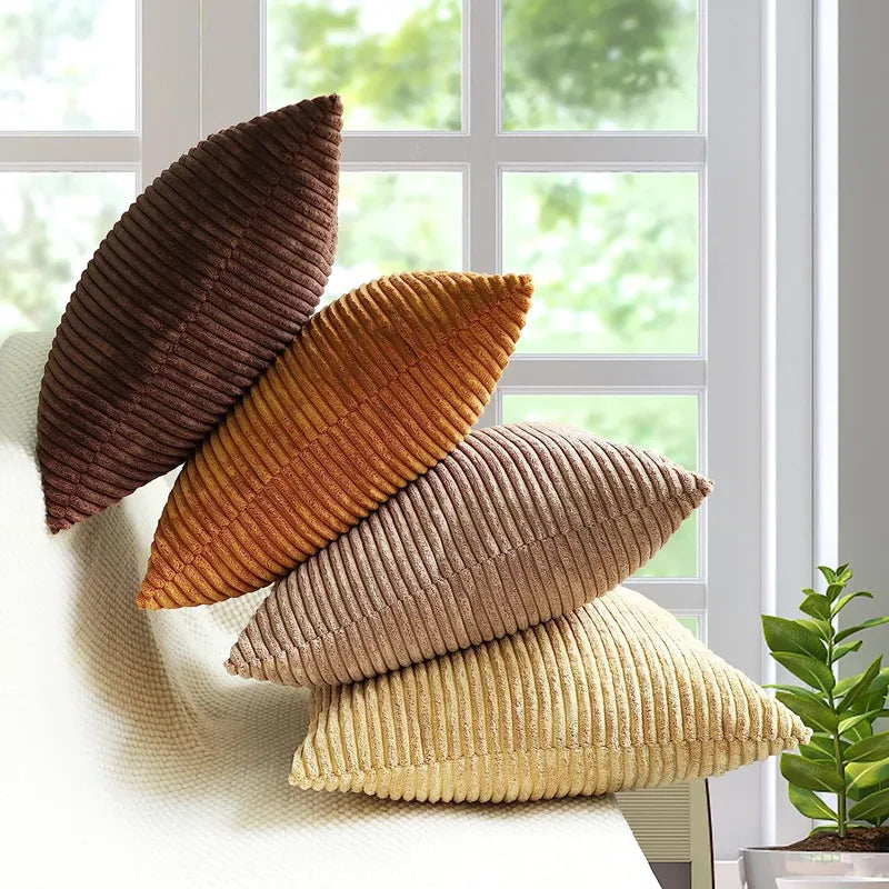 Striped Corduroy Pillow Cover – 18" Decorative Cushion Cover – Soft Throw Pillowcase for Couch, Sofa, or Bed (Cover Only)