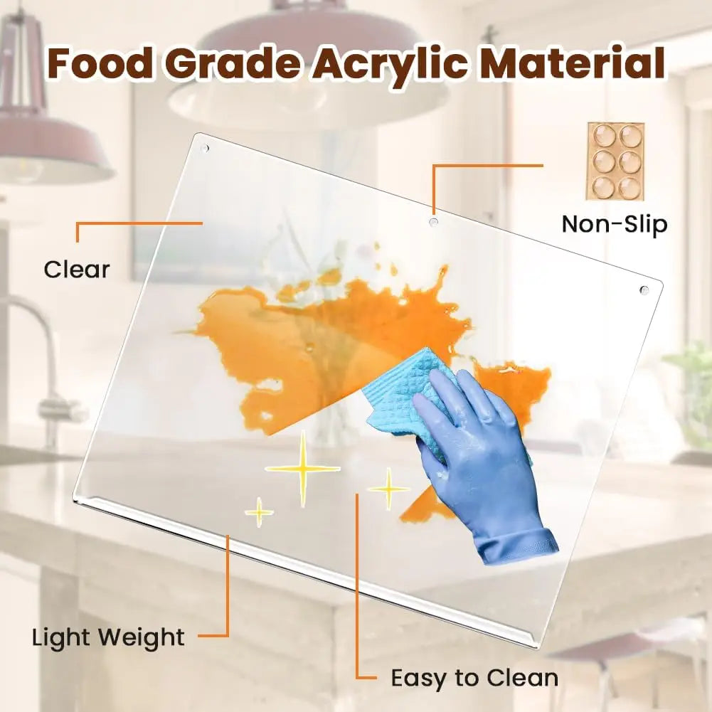Acrylic Anti-Slip Transparent Cutting Board with Lip – Kitchen Counter Protector – Clear Countertop Cutting Mat for Home & Restaurant Use