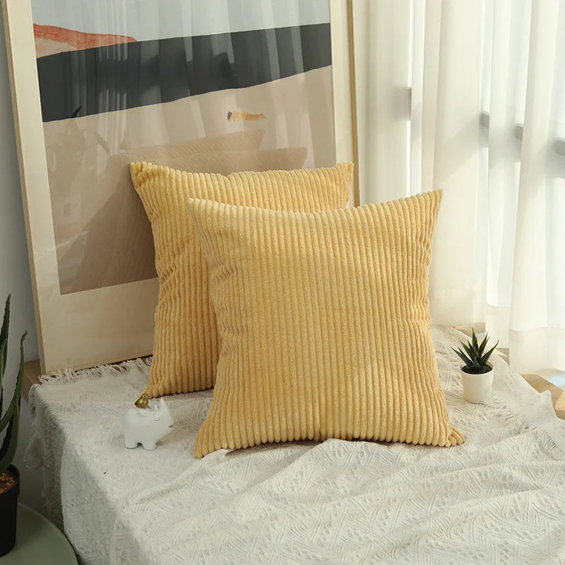 Striped Corduroy Pillow Cover – 18" Decorative Cushion Cover – Soft Throw Pillowcase for Couch, Sofa, or Bed (Cover Only)