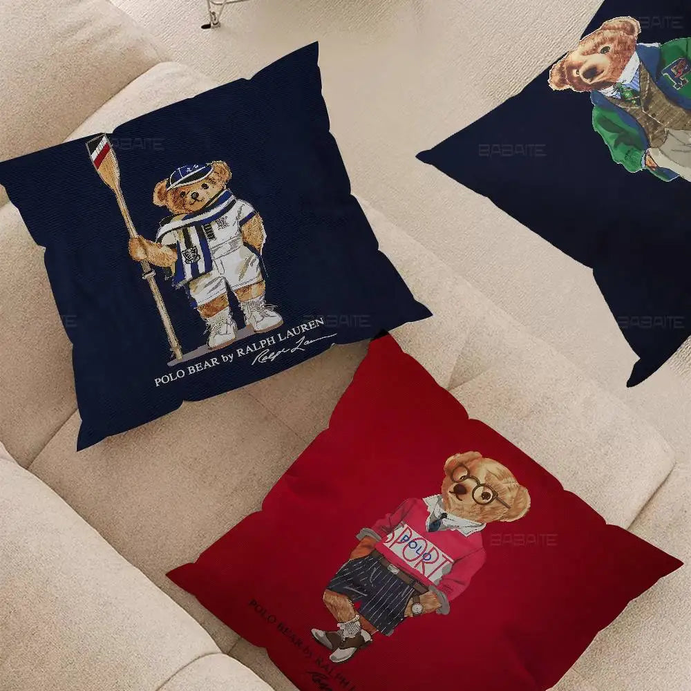P-olo Teddy Bear Microfiber Pillow Cushion Cover Pillowcase Living Room Sofa Home Decor Customized