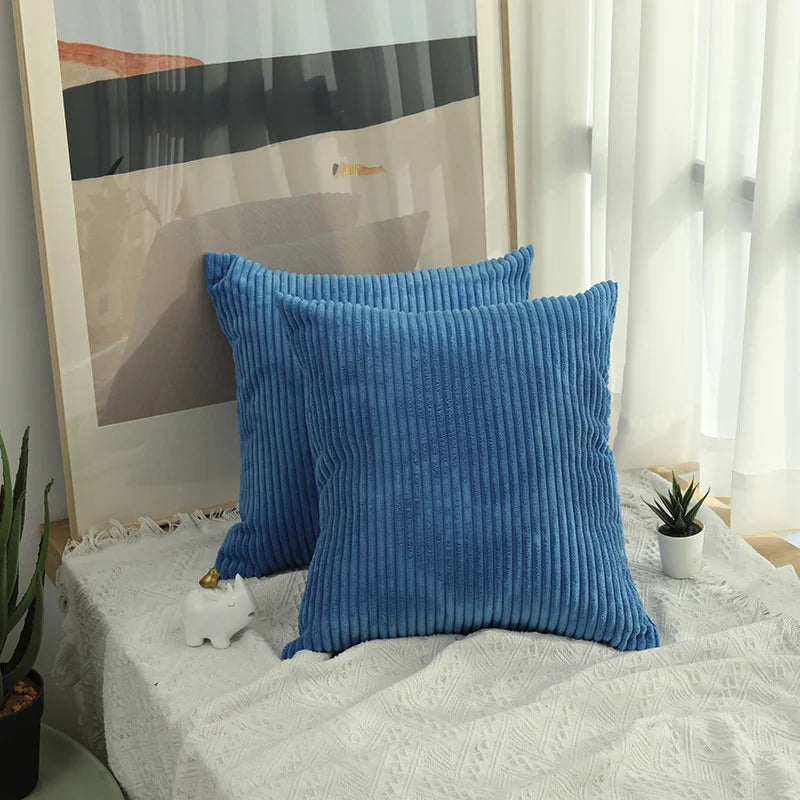 Striped Corduroy Pillow Cover – 18" Decorative Cushion Cover – Soft Throw Pillowcase for Couch, Sofa, or Bed (Cover Only)