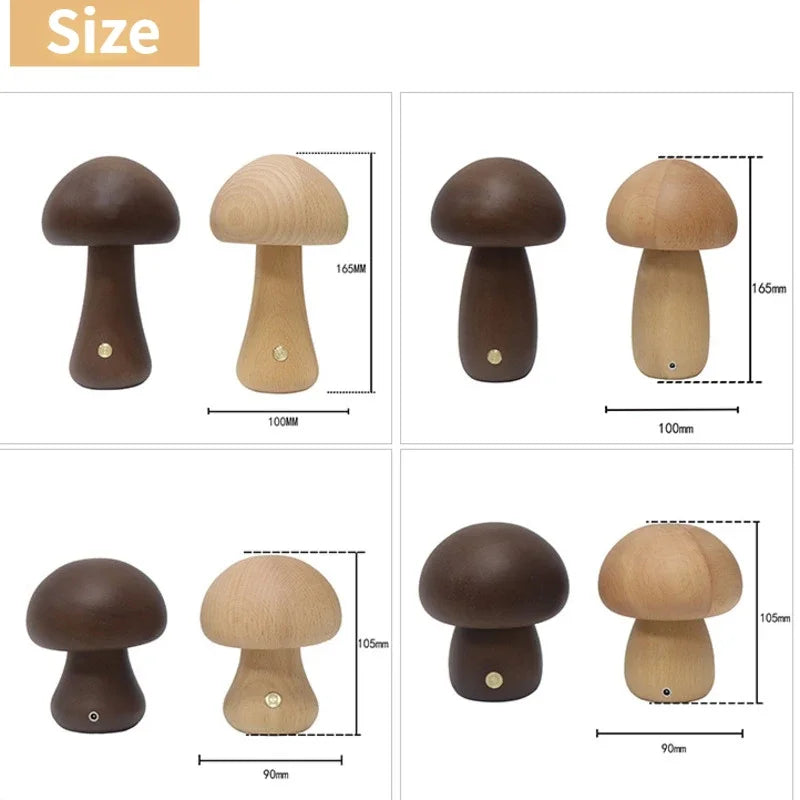 Cute Mushroom LED Night Light Wooden Bedside Table Lamp with Touch Switch Room Decoration High-level Environmental Mushroom Lamp