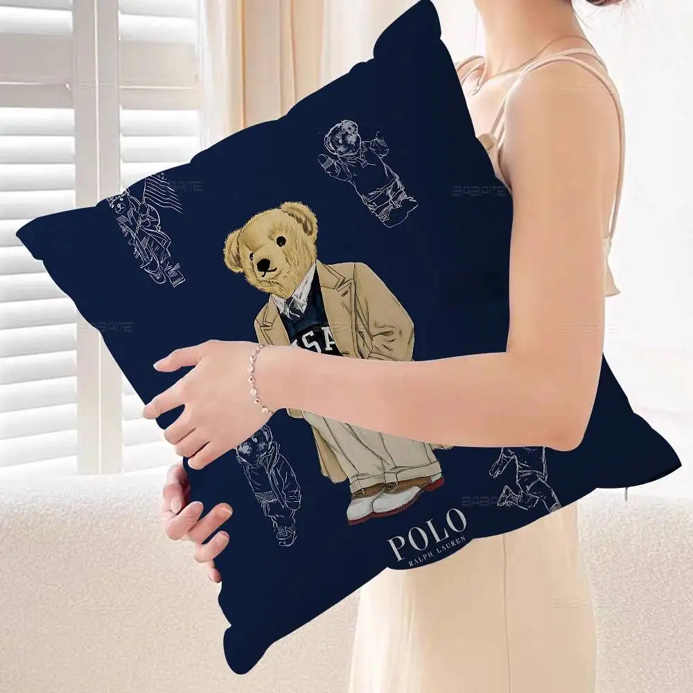 P-olo Teddy Bear Microfiber Pillow Cushion Cover Pillowcase Living Room Sofa Home Decor Customized