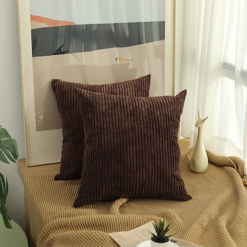 Striped Corduroy Pillow Cover – 18" Decorative Cushion Cover – Soft Throw Pillowcase for Couch, Sofa, or Bed (Cover Only)