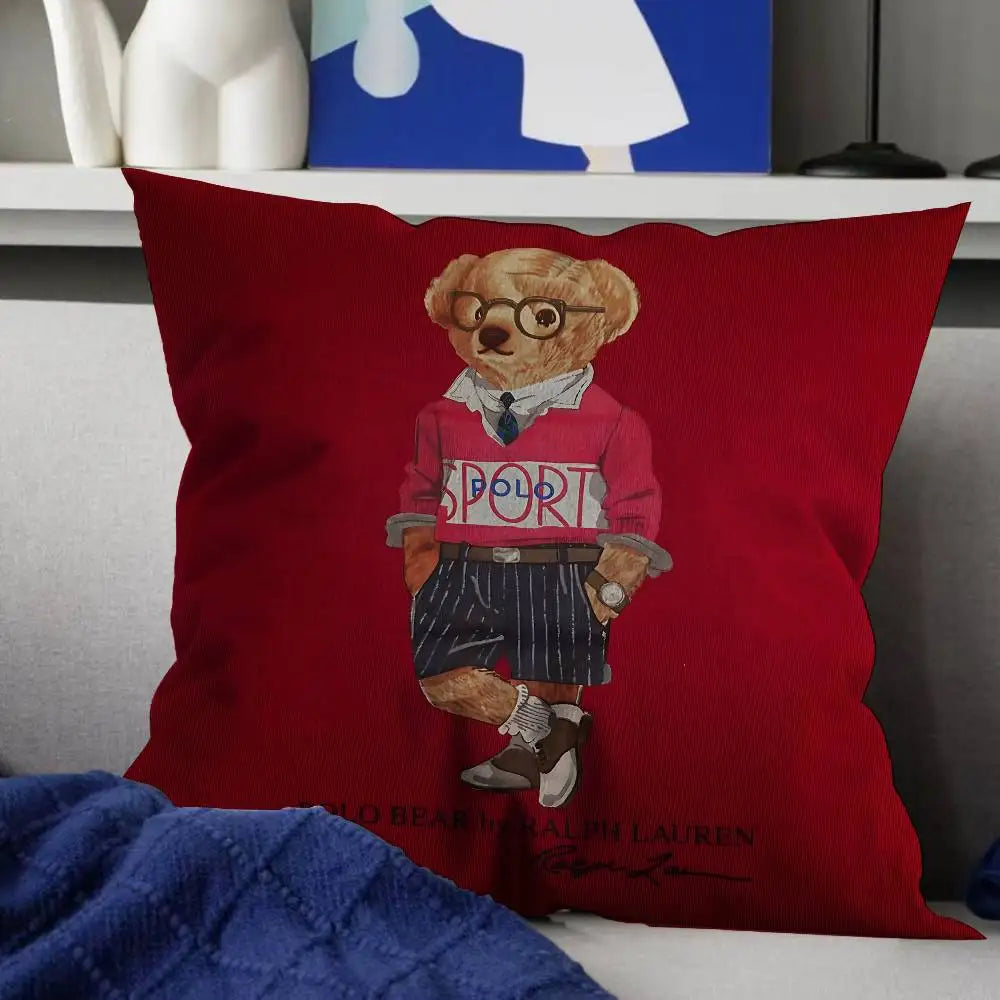 P-olo Teddy Bear Microfiber Pillow Cushion Cover Pillowcase Living Room Sofa Home Decor Customized