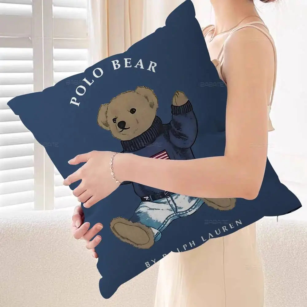 P-olo Teddy Bear Microfiber Pillow Cushion Cover Pillowcase Living Room Sofa Home Decor Customized