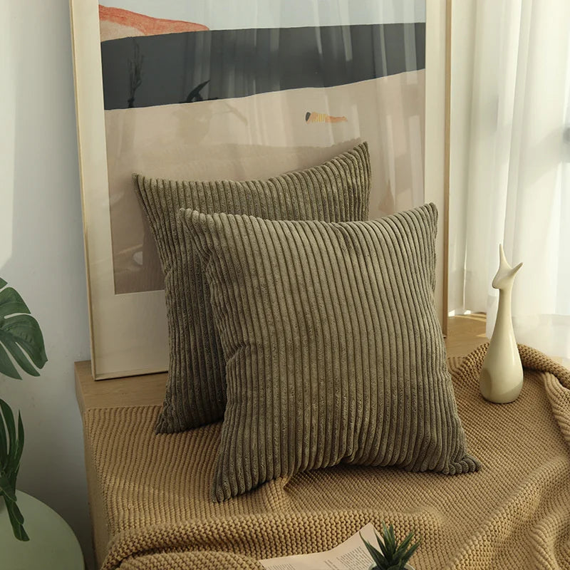 Striped Corduroy Pillow Cover – 18" Decorative Cushion Cover – Soft Throw Pillowcase for Couch, Sofa, or Bed (Cover Only)
