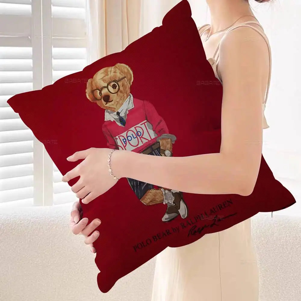 P-olo Teddy Bear Microfiber Pillow Cushion Cover Pillowcase Living Room Sofa Home Decor Customized