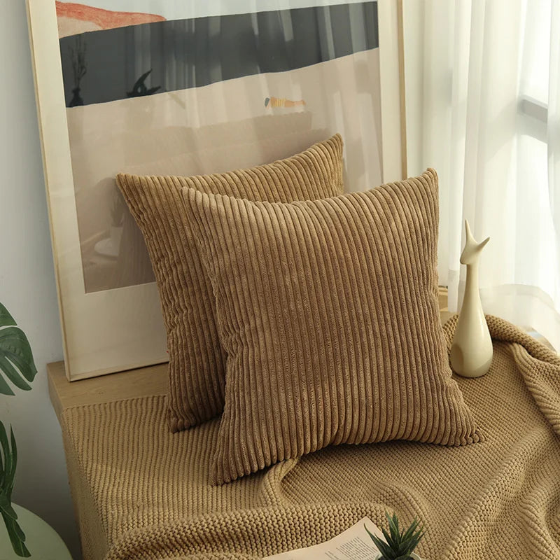 Striped Corduroy Pillow Cover – 18" Decorative Cushion Cover – Soft Throw Pillowcase for Couch, Sofa, or Bed (Cover Only)