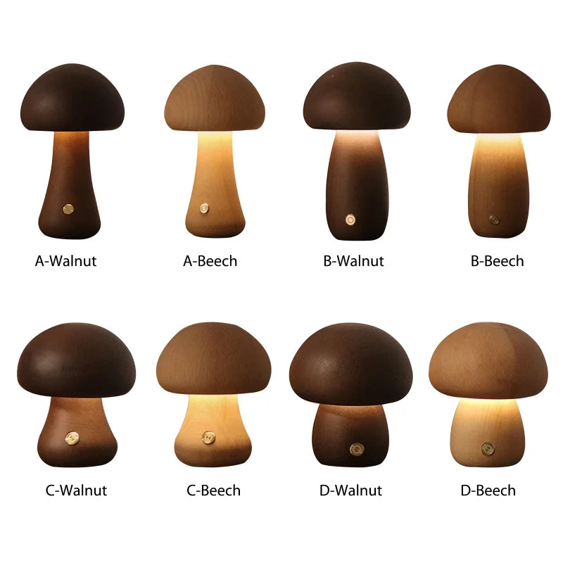 Cute Mushroom LED Night Light Wooden Bedside Table Lamp with Touch Switch Room Decoration High-level Environmental Mushroom Lamp