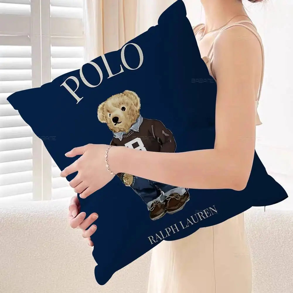 P-olo Teddy Bear Microfiber Pillow Cushion Cover Pillowcase Living Room Sofa Home Decor Customized