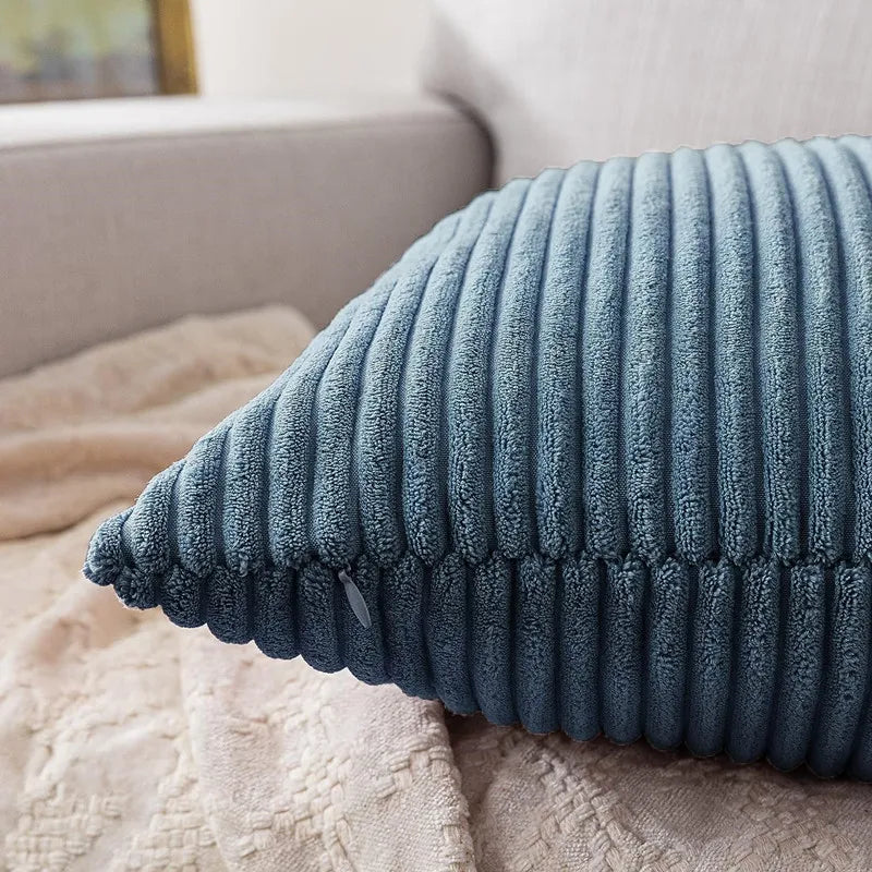 Striped Corduroy Pillow Cover – 18" Decorative Cushion Cover – Soft Throw Pillowcase for Couch, Sofa, or Bed (Cover Only)