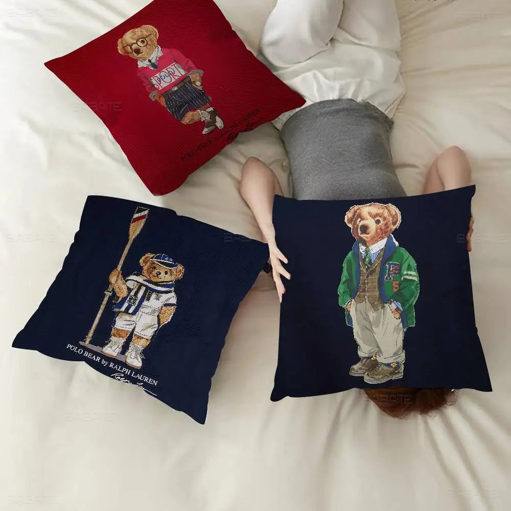 P-olo Teddy Bear Microfiber Pillow Cushion Cover Pillowcase Living Room Sofa Home Decor Customized