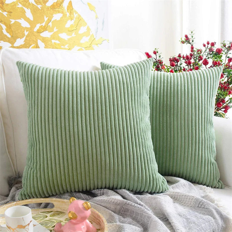 Striped Corduroy Pillow Cover – 18" Decorative Cushion Cover – Soft Throw Pillowcase for Couch, Sofa, or Bed (Cover Only)