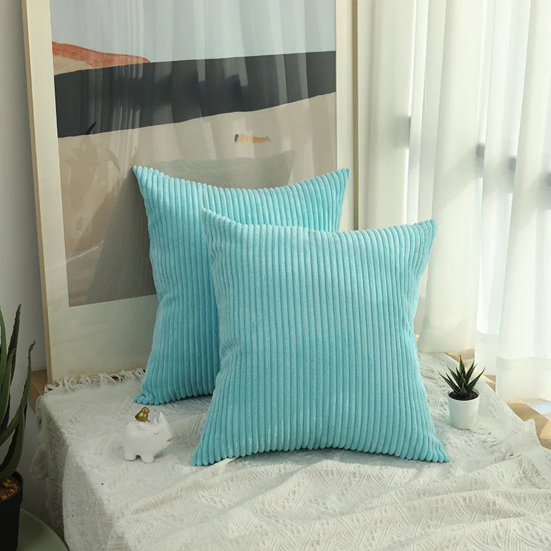 Striped Corduroy Pillow Cover – 18" Decorative Cushion Cover – Soft Throw Pillowcase for Couch, Sofa, or Bed (Cover Only)
