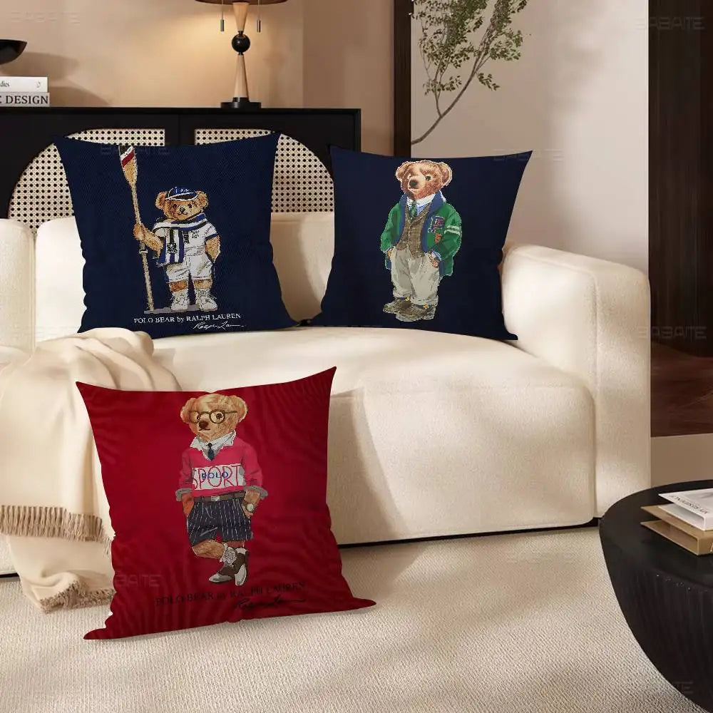 P-olo Teddy Bear Microfiber Pillow Cushion Cover Pillowcase Living Room Sofa Home Decor Customized
