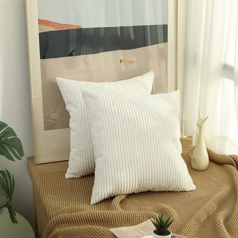 Striped Corduroy Pillow Cover – 18" Decorative Cushion Cover – Soft Throw Pillowcase for Couch, Sofa, or Bed (Cover Only)