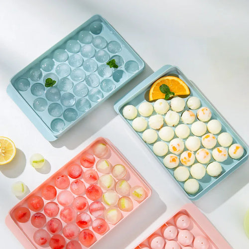 33-Cavity Ice Ball Cube Tray with Lid – Mini Round Ice Mold for Freezer – Small Sphere Ice Maker for Whiskey, Cocktails, and Beverages